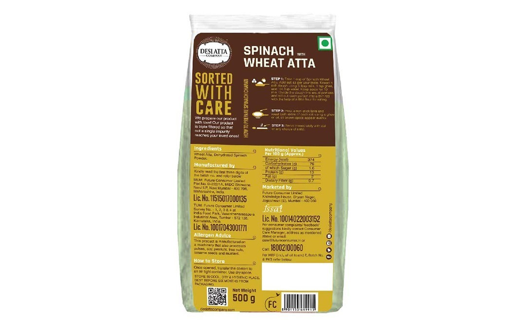 Desi Atta Spinach Wheat Atta    Pack  500 grams